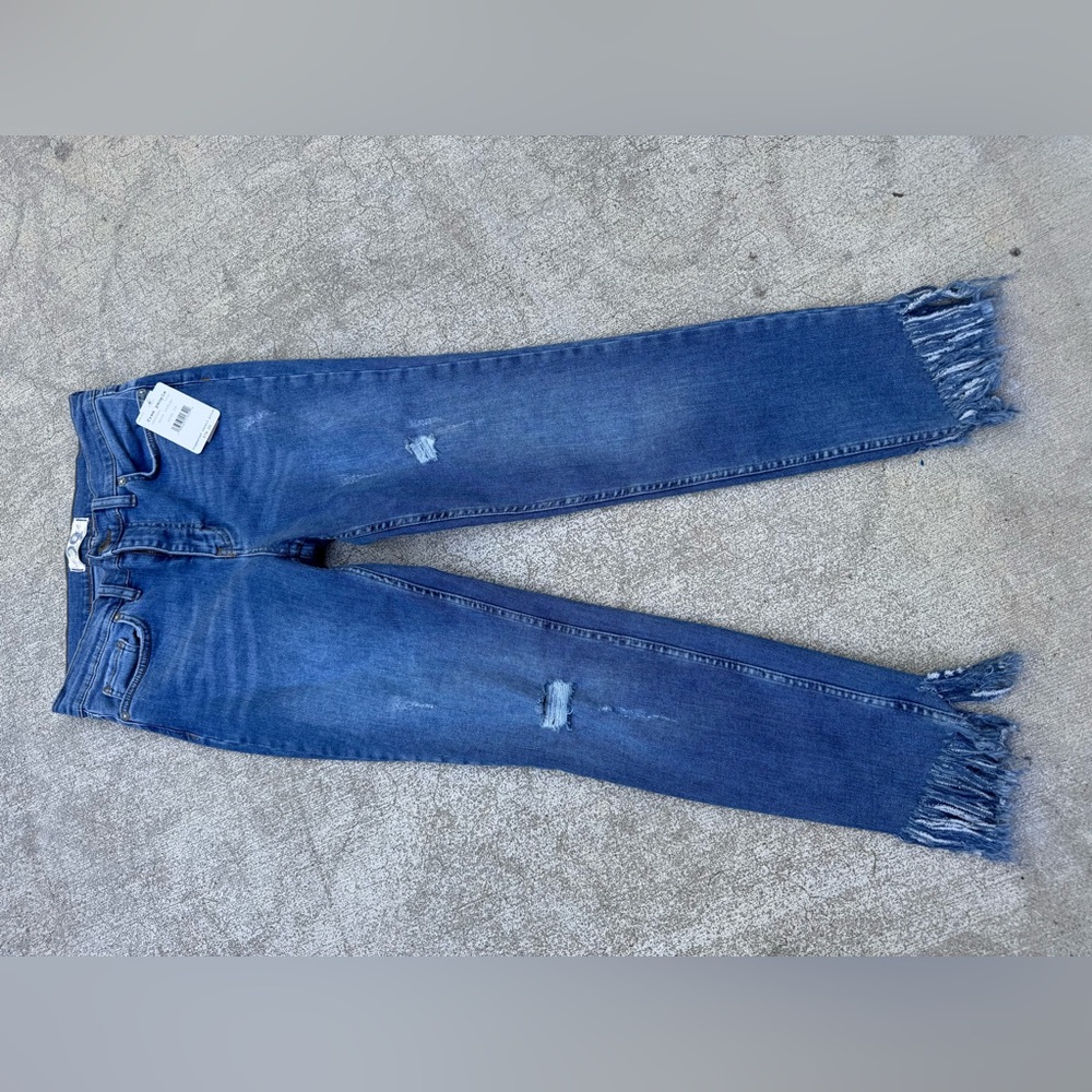 Free People Worn Indigo Ankle Cropped Jeans with Distressed Details